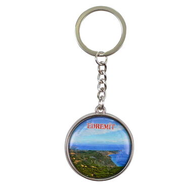 Myros - Edremit Themed Metal Double Face Round Keychain 40x95 mm