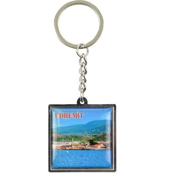 Myros - Edremit Themed Metal Square Shaped Double Face Keychain 36x95 mm