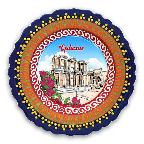 Toptan Efes Temalı Çini Myros Resim Tabak 18 cm - 1