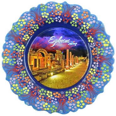 Toptan Efes Temalı Çini Myros Resim Tabak 25 cm