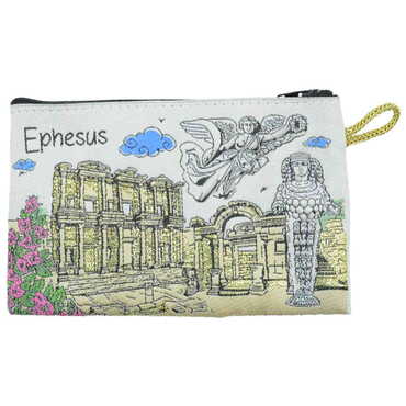 Myros - Efes Temalı Dokuma Bölgesel Cüzdan 150x95x10 mm