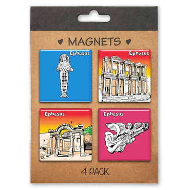 Myros - Toptan Efes Temalı Myros Dörtlü Kartonetli Magnet Seti 40x40 mm