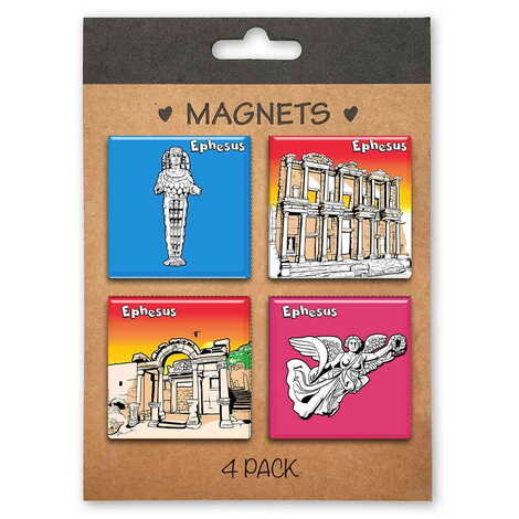 Toptan Efes Temalı Myros Dörtlü Kartonetli Magnet Seti 40x40 mm