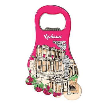 Ephesus Themed Foot Shaped Metal Magnetic Bottle Opener 100x59 mm