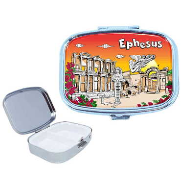 Myros - Toptan Efes Temalı Myros Metal Dikdörtgen Hap Kutusu 57x45x15 mm