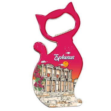 Ephesus Themed Cat Shaped Metal Magnetic Bottle Opener 97x48 mm