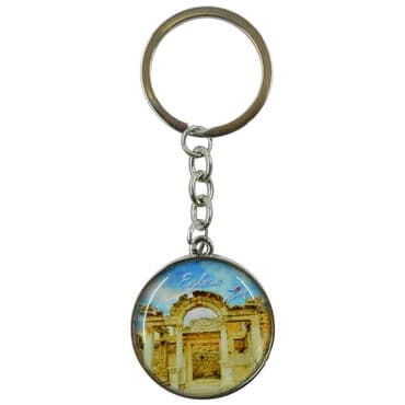 Ephesus Themed Metal Round Keychain 35x90 mm - 4