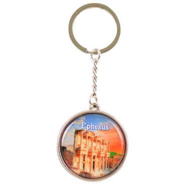 Ephesus Themed Metal Double Face Round Keychain 40x95 mm