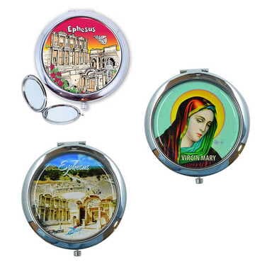 Ephesus Themed Customised Metal Epoxy Travel Make Up Compact Mirror 70x11 mm - 3