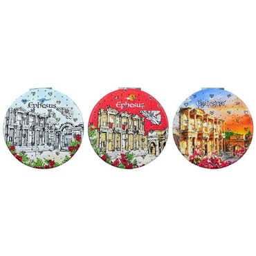 Toptan Efes Temalı Myros Yuvarlak Pu Ayna - 3