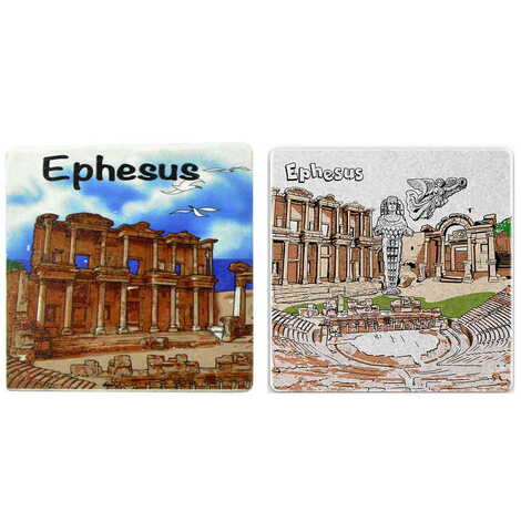 Toptan Efes Temalı Taş Bardak Altlığı 100x100 mm - 3