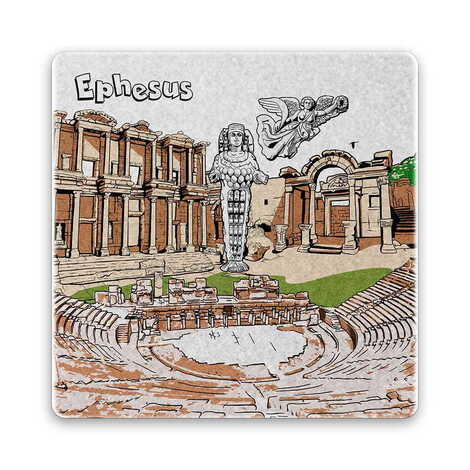 Toptan Efes Temalı Taş Bardak Altlığı 100x100 mm - 5