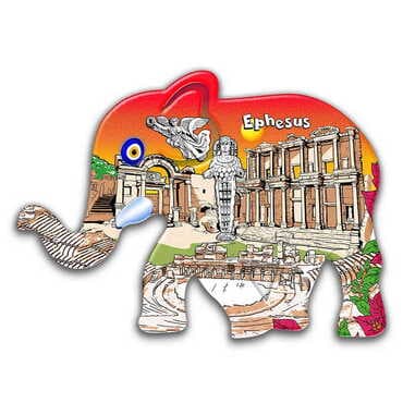 Ephesus Themed Customised UV Printed Plastic Base Elephant Shaped Fridge Magnet 86x62 mm