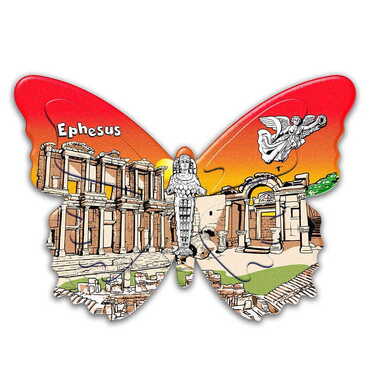 Toptan Efes Temalı Uv Baskılı Kelebek Şekilli Magnet 80x58 mm - Myros