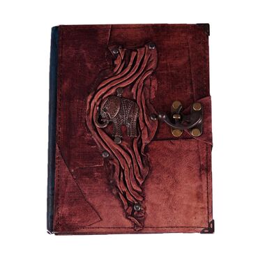 Elephant Themed Large Leather Notebook - Thumbnail