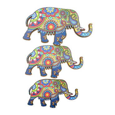 Myros - Elephant Themed Wooden Wall Decoration Set of 3 pcs