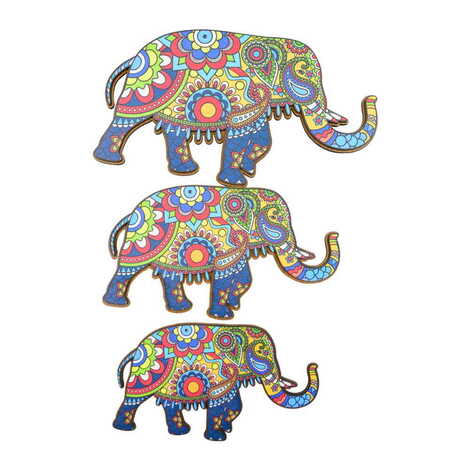 Elephant Themed Wooden Wall Decoration Set of 3 pcs