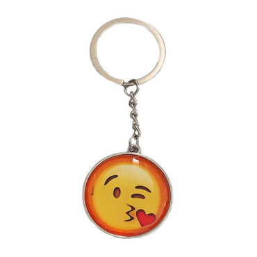 Myros - Emoji Themed Metal Double Face Round Keychain 40x95 mm