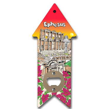 Myros - Ephesus Themed Arrow Shaped Printed MDF Wooden Bottle Opener 193x82 mm