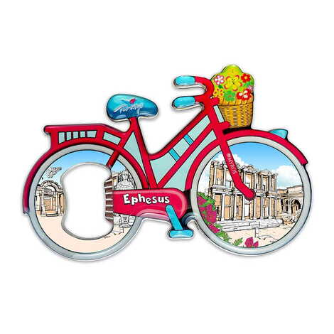 Ephesus Themed Bicycle Shaped Metal Magnetic Bottle Opener 100x65 mm - 1