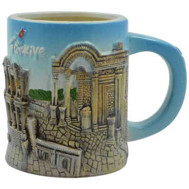 Ephesus Themed Blue Ceramic Mug - Thumbnail