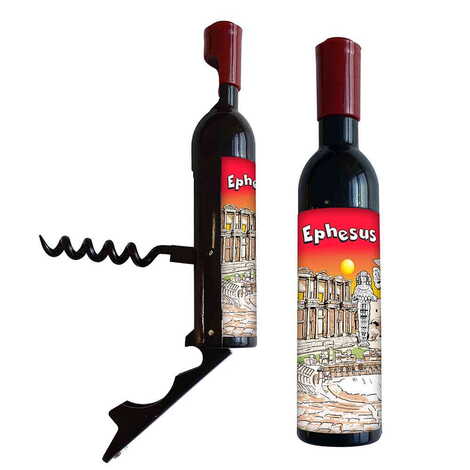 Ephesus Themed Bottle Shaped Metal Wine Bottle Corkscrew Opener-Magnetic 115x25x25 mm