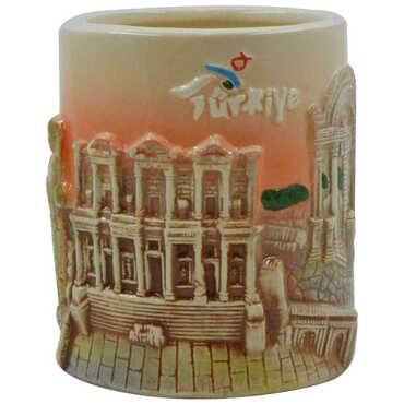Ephesus Themed Brown Ceramic Mug - Myros