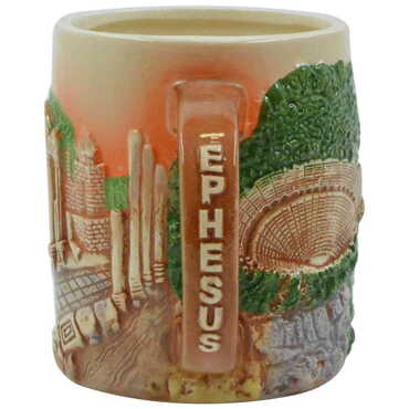 Ephesus Themed Brown Ceramic Mug - Thumbnail