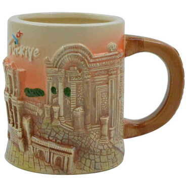 Ephesus Themed Brown Ceramic Mug - Thumbnail