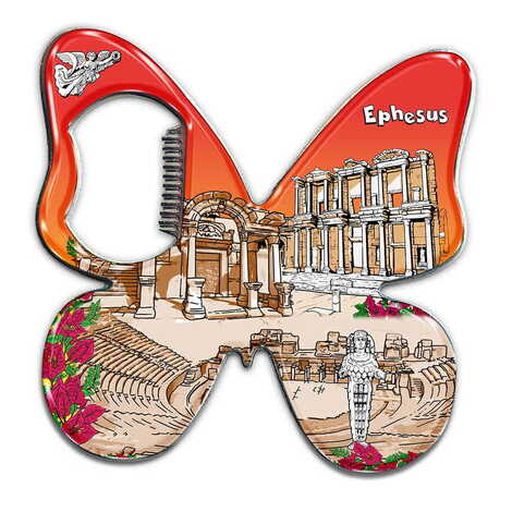 Ephesus Themed Butterfly Shaped Metal Magnetic Bottle Opener 70x70 mm