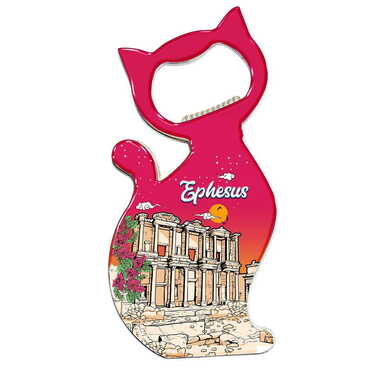 Myros - Ephesus Themed Cat Shaped Metal Magnetic Bottle Opener 97x48 mm