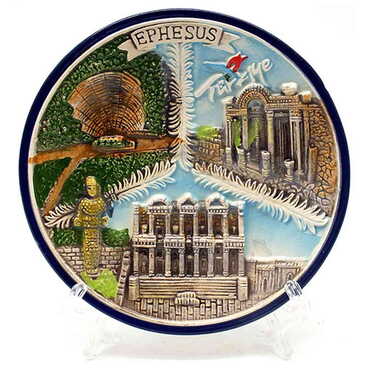 Myros - Ephesus Themed Ceramic Blue Plate 10 Cm