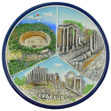 Ephesus Themed Ceramic Blue Plate 15 Cm