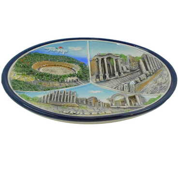 Ephesus Themed Ceramic Blue Plate 15 Cm - Thumbnail