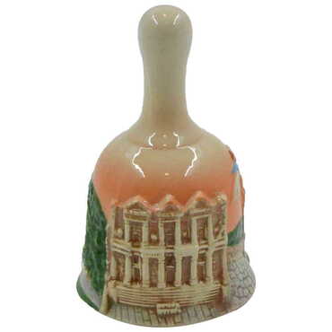 Ephesus Themed Ceramic Brown Bell Small Size - Thumbnail