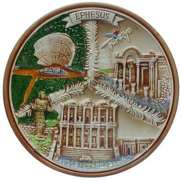 Myros - Ephesus Themed Ceramic Brown Plate 15 Cm