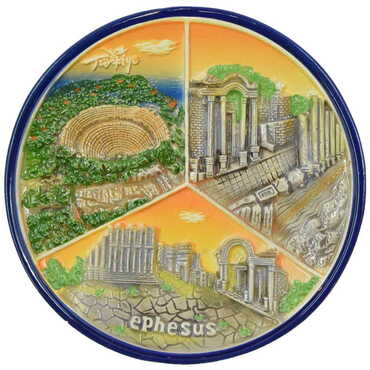 Ephesus Themed Ceramic Orange Plate 15 Cm - Thumbnail