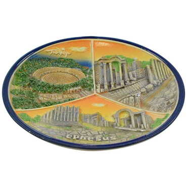 Ephesus Themed Ceramic Orange Plate 15 Cm - Thumbnail