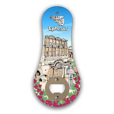 Myros - Ephesus Themed Classic Shaped Printed MDF Wooden Bottle Opener 170x79 mm