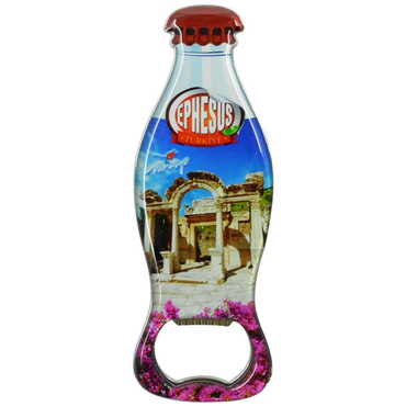 Ephesus Themed Coke Bottle Shaped Metal Magnetic Bottle Opener 120x41 mm - Thumbnail