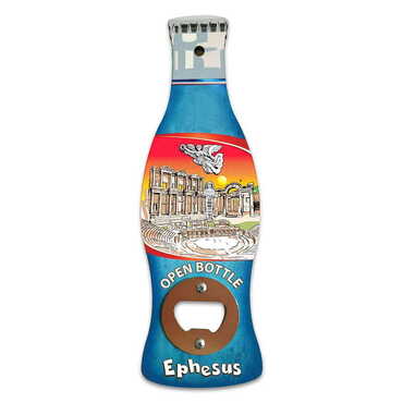 Myros - Ephesus Themed Coke Bottle Shaped Printed MDF Wooden Bottle Opener 200x66 mm