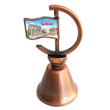 Myros - Ephesus Themed Collectible Souvenir Double Face Metal Spinner Flag Bell - Bronze Color