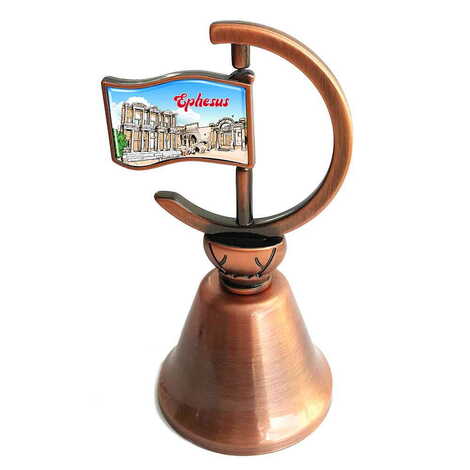 Ephesus Themed Collectible Souvenir Double Face Metal Spinner Flag Bell - Bronze Color