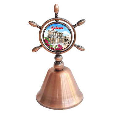 Myros - Ephesus Themed Collectible Souvenir Double Face Metal Spinner Rudder Bell - Bronze Color