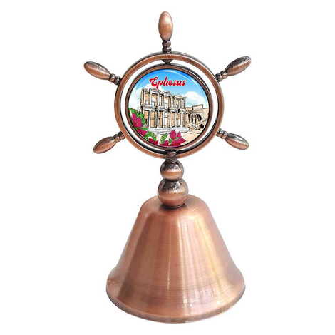 Ephesus Themed Collectible Souvenir Double Face Metal Spinner Rudder Bell - Bronze Color