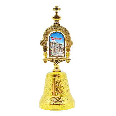 Ephesus Themed Collectible Souvenir Double Face Spinner Metal Bell - Golden Color - Thumbnail