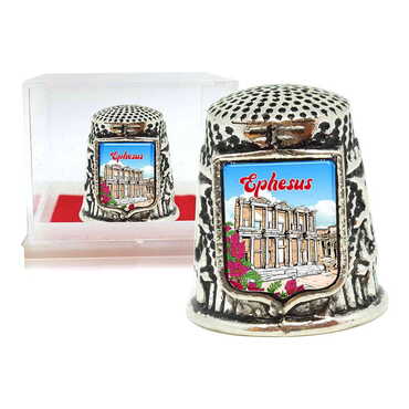 Myros - Ephesus Themed Collectible Souvenir Thimble With Gift Box - Shield Shape 20x25 mm