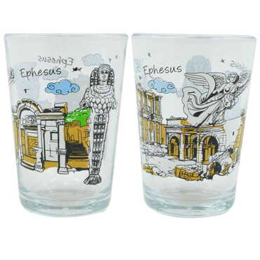 Myros - Ephesus Themed Color Printed Glass Of Water