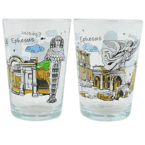 Ephesus Themed Color Printed Glass Of Water