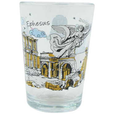 Ephesus Themed Color Printed Glass Of Water - Thumbnail